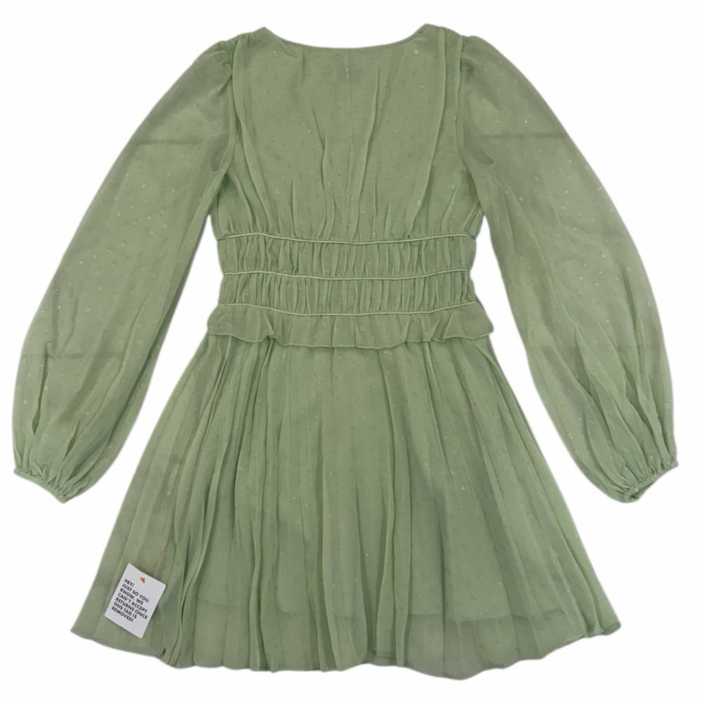 ASOS Sage Green Dobby Pleated Mini Dress Fairycore Forest Pixie Vibe NWT Size 4 - Picture 10 of 14